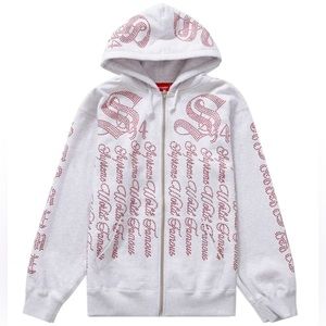 Supreme Rhinestone Hoodie, M, Ash Grey